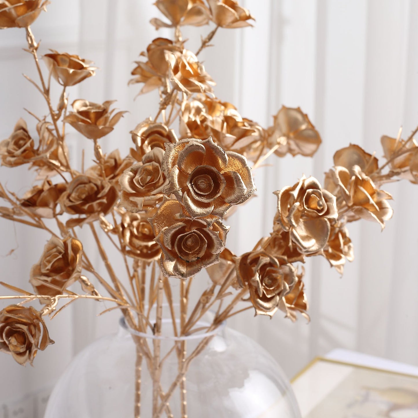 3 Pack Metallic Gold Artificial Rose Flower Sprays, Decorative Floral Branches 22"