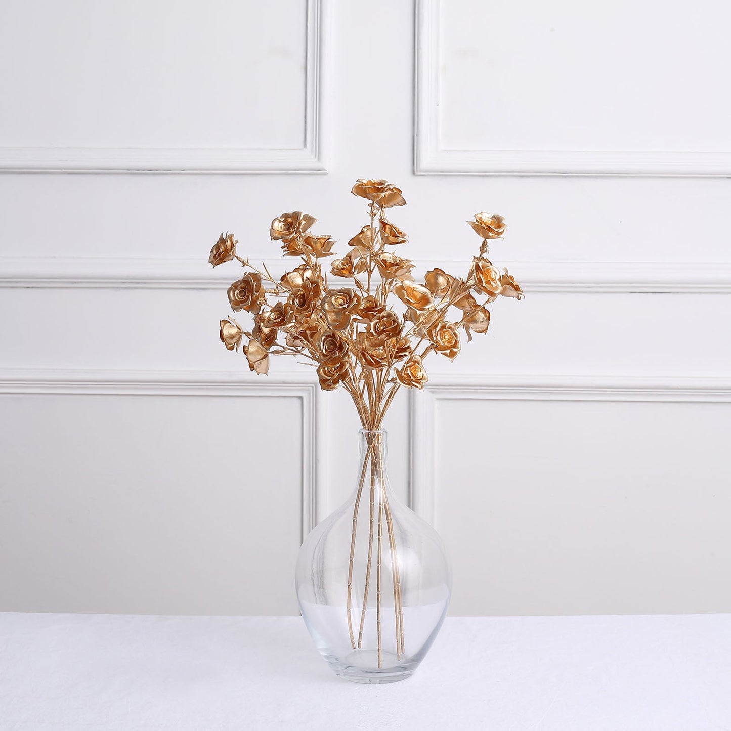 3 Pack Metallic Gold Artificial Rose Flower Sprays, Decorative Floral Branches 22"