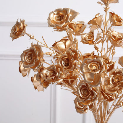 3 Pack Metallic Gold Artificial Rose Flower Sprays, Decorative Floral Branches 22"