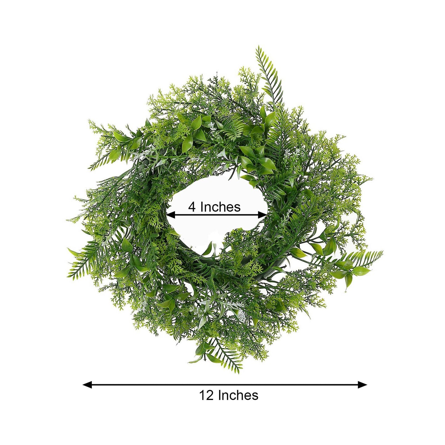 2 Pack Green Artificial Fern Leaf Mix Pillar Candle Ring Wreaths 4"