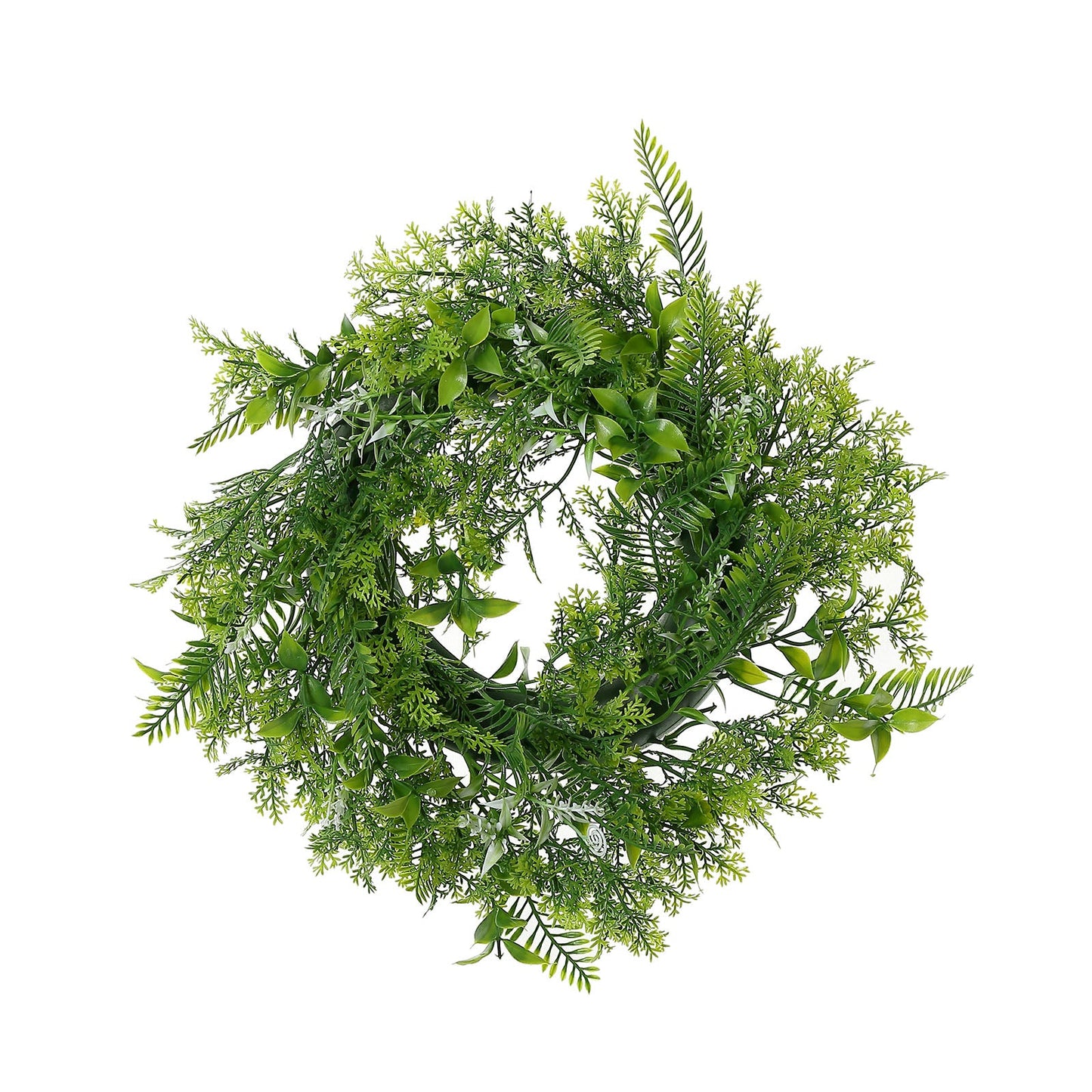 2 Pack Green Artificial Fern Leaf Mix Pillar Candle Ring Wreaths 4"