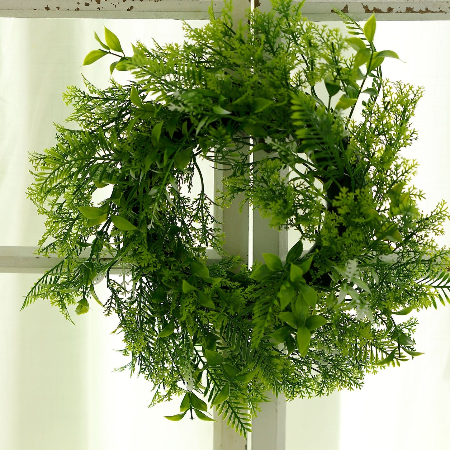 2 Pack Green Artificial Fern Leaf Mix Pillar Candle Ring Wreaths 4"