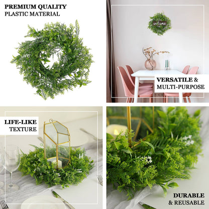 2 Pack Green Artificial Fern Leaf Mix Pillar Candle Ring Wreaths 4"