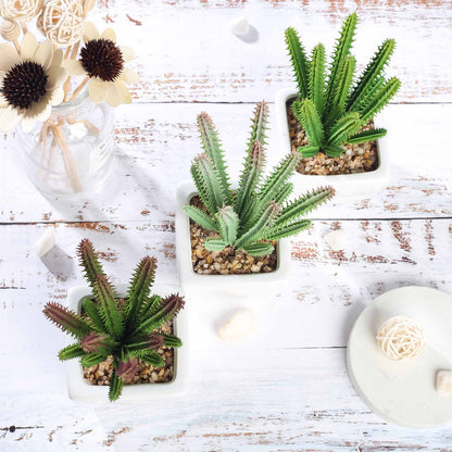 3 Pack Ceramic Planter Pot and Artificial Cacti Succulent Plants 7"