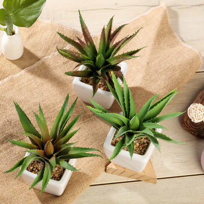 3 Pack Ceramic Planter Pot and Artificial Spot Aloe Succulent Plant 5"