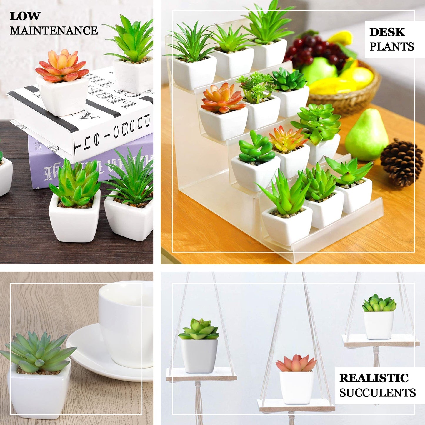 3 Pack Ceramic Planter Pot and Artificial Sedum Succulent Plants 8"