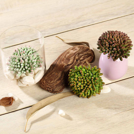 3 Pack Artificial PVC Mini Jelly Bean Decorative Succulent Plants 4"