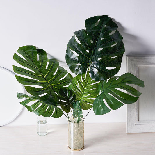 6 Stems Assorted Green Artificial Silk Tropical Monstera Leaf Plants