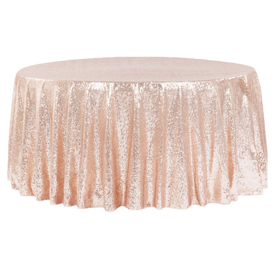 Glitz Sequins 132" Round Tablecloth - Blush/Rose Gold