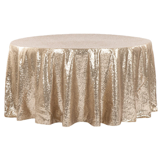 Glitz Sequins 132" Round Tablecloth - Champagne