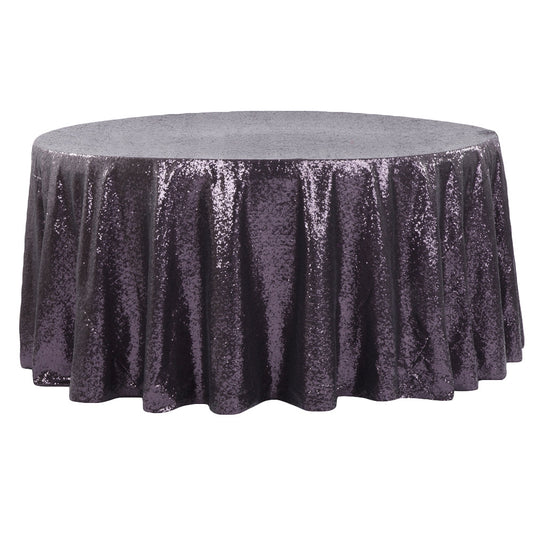 Glitz Sequins 132" Round Tablecloth - Eggplant/Plum