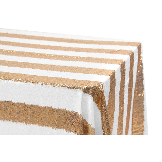Stripe Glitz Sequin Rectangular Tablecloth 90"x156" - Gold & White