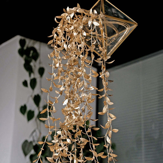 2 Pack Metallic Gold Artificial Hanging Ivy Leaf Stem Garlands, Faux Decorative Willow Vines 41"
