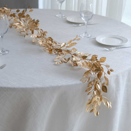 Metallic Gold Magnolia Leaf Table Garland, DIY Craft Hanging Vine Wreath - 6ft