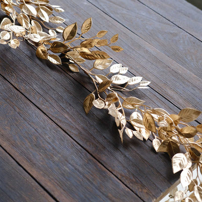 Metallic Gold Magnolia Leaf Table Garland, DIY Craft Hanging Vine Wreath - 6ft