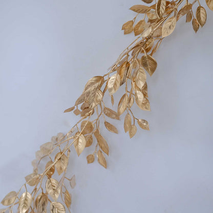 Metallic Gold Magnolia Leaf Table Garland, DIY Craft Hanging Vine Wreath - 6ft