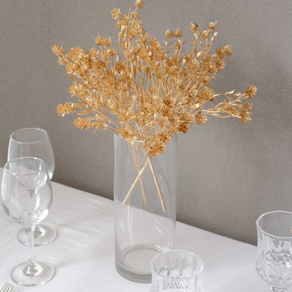 4 Pack Metallic Gold Artificial Baby's Breath Flower Bouquet, Decorative Gypsophila Floral Bushes Sprays - 13"