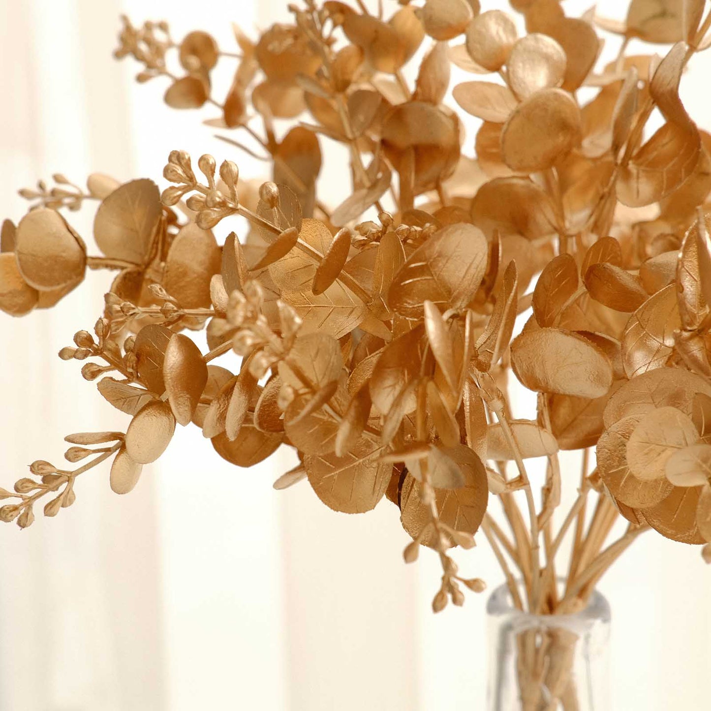 4 Pack Metallic Gold Artificial Eucalyptus Leaves Bushes, Faux Spray Plant Vase Fillers Floral Decor - 12"