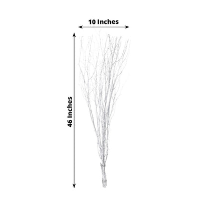 6 Pack Metallic Silver Decorative Birch Tree Branches, Extra Long Natural Dried Willow Twigs Sticks Vase Fillers - 46"