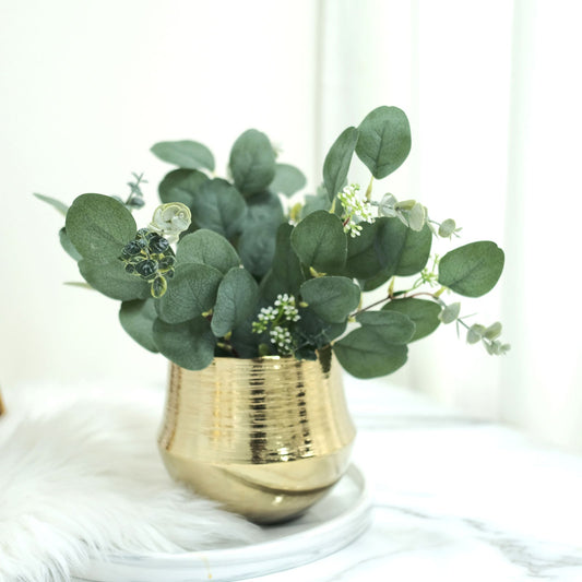 14 Stems Real Touch Artificial Eucalyptus Leaf Flower Bouquet, Faux Silver Dollar Branches, Vase Floral Arrangement 12"