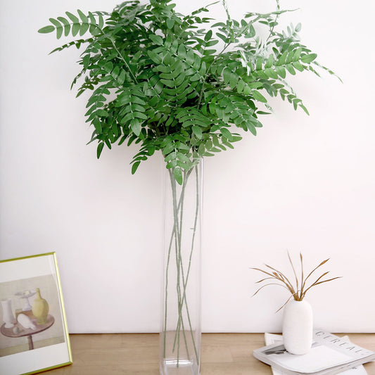 2 Bushes Light Green Artificial Silk Plant Stem Vase Fillers, Faux Honey Locust Branches 42" Tall