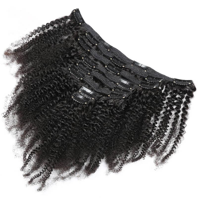 Clip in Human Hair Extensions Kinky Curly for Black Hair - goldenrulehair