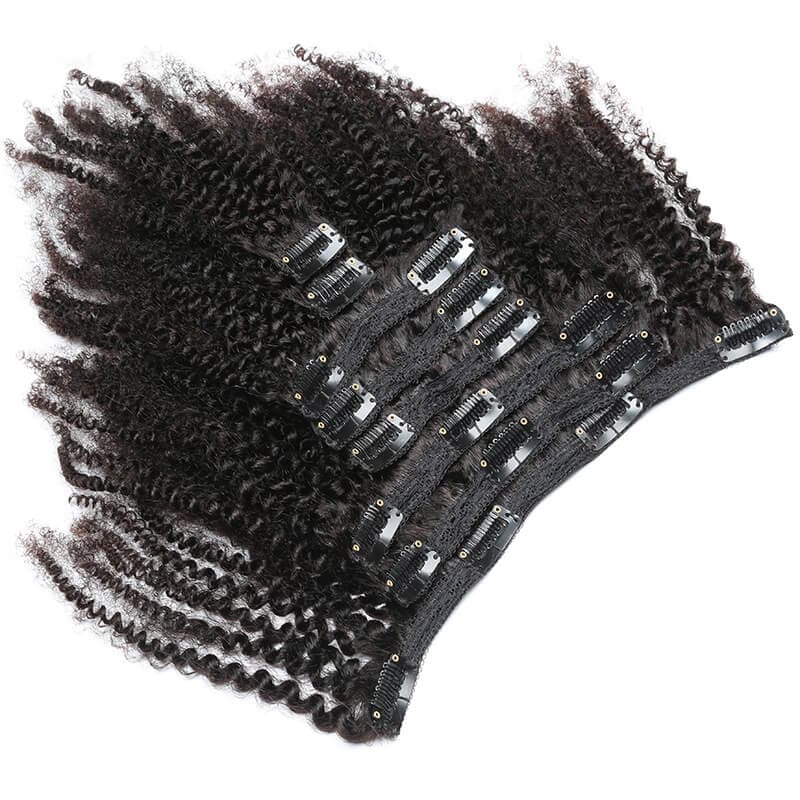 Clip in Human Hair Extensions Kinky Curly for Black Hair - goldenrulehair