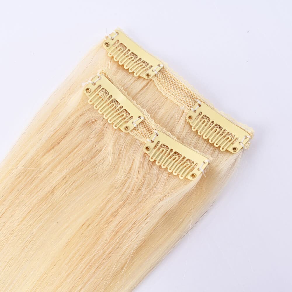 613 Clip in Human Hair Extensions Straight Honey Blonde - goldenrulehair