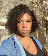 Curly Bob Headband wigs Human Hair Wig Black