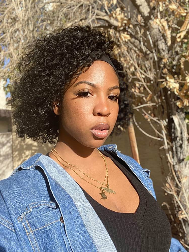 Curly Bob Headband wigs Human Hair Wig Black