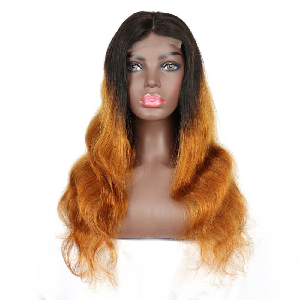 Body Wave 4x4 Lace Closure Wig Human Hair Wig Pre Plucked Ombre Brown - goldenrulehair