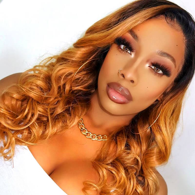 Body Wave 4x4 Lace Closure Wig Human Hair Wig Pre Plucked Ombre Brown - goldenrulehair