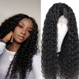 Curly T Part Lace Human Hair Glueless Wig Natural Black