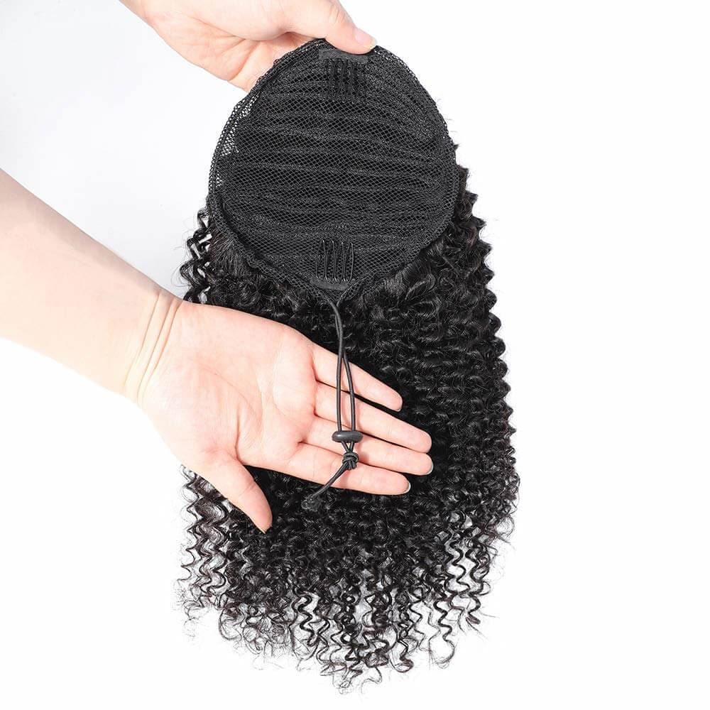 Curly Human Hair Drawstring Ponytail Extensions - goldenrulehair