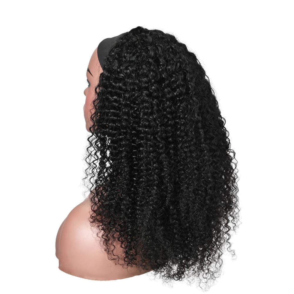 Curly Headband wigs Human Hair Wig Black - goldenrulehair