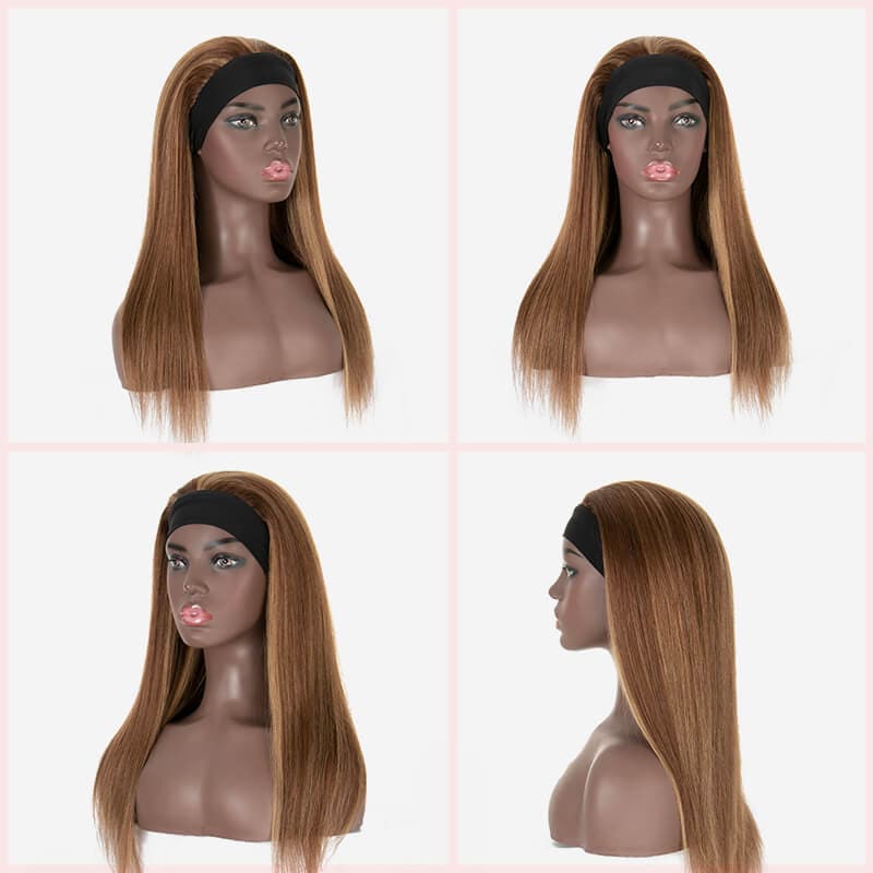 Human Hair Headband Wig Straight Mix Color
