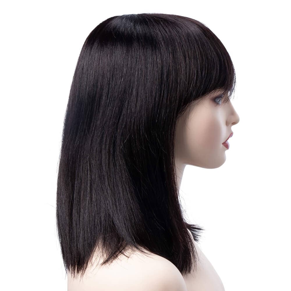 Human Hair Wigs with Bangs Bob Straight Wig Black - goldenrulehair