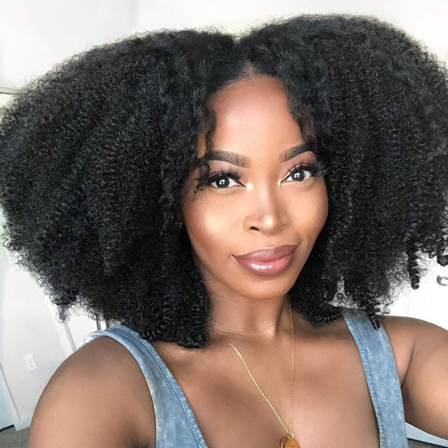 Clip in Human Hair Extensions Kinky Curly for Black Hair - goldenrulehair