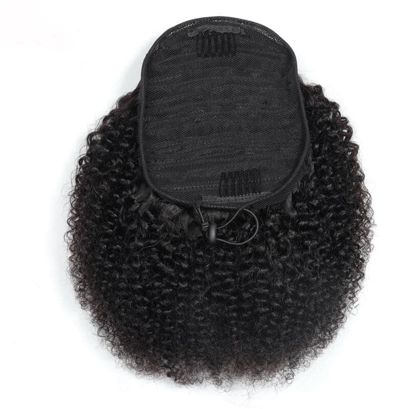 Human Hair Drawstring Ponytail Extensions Kinky Curly - goldenrulehair