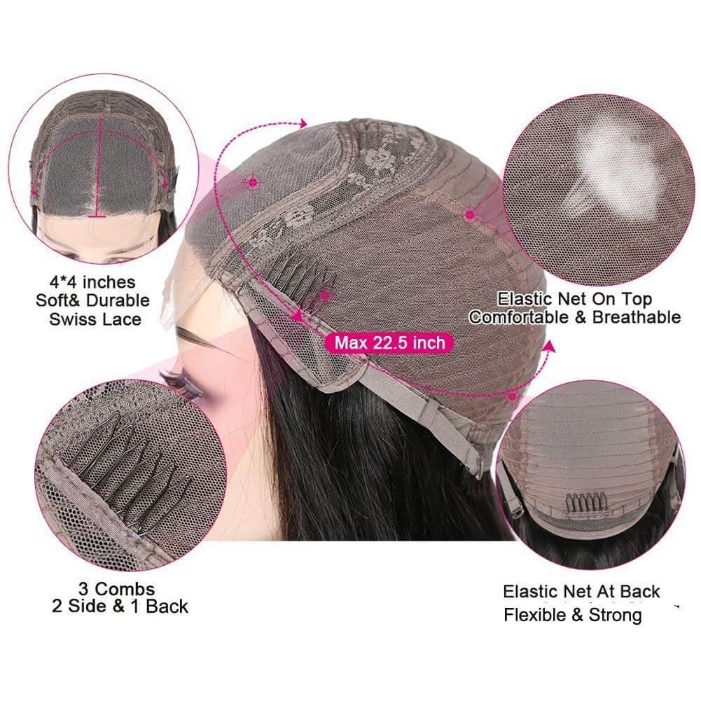 Perruque de cheveux humains avec fermeture en dentelle 4x4, Body Wave, pré-épilée, brun ombré