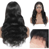 Perruque de cheveux humains sans colle, Loose Deep Wave, T Part Lace, noir naturel