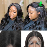 Perruque de cheveux humains sans colle, Loose Deep Wave, T Part Lace, noir naturel