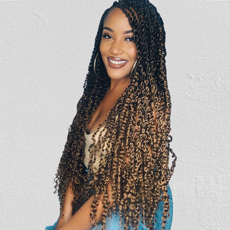 Passion Twist long Crochet Hair 30 inch Caramel  Bronde - goldenrulehair
