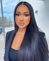 Straight Human Hair Lace Front Wig with Baby Hair Pre Plucked Natural Black