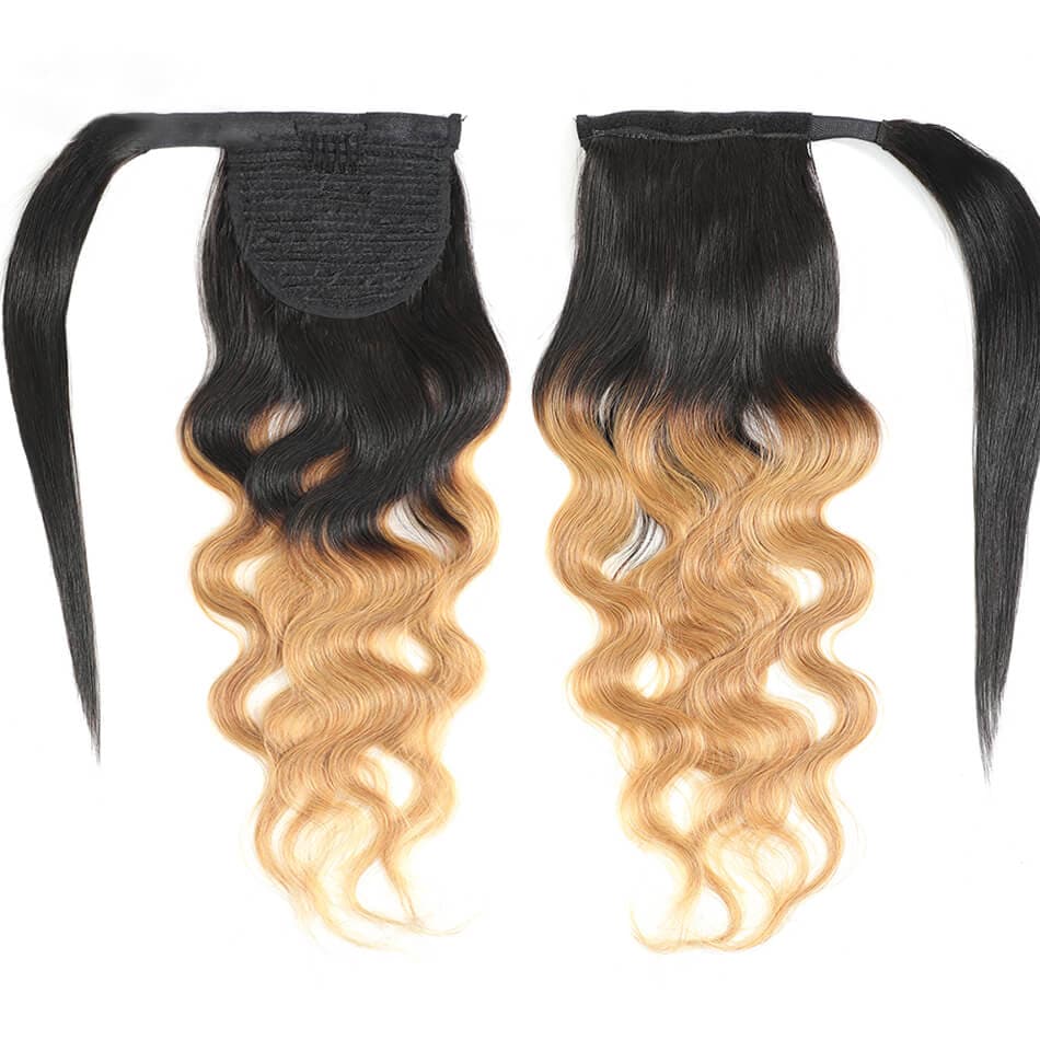 Human Hair Wrapped Ponytail Extensions Body Wave - goldenrulehair