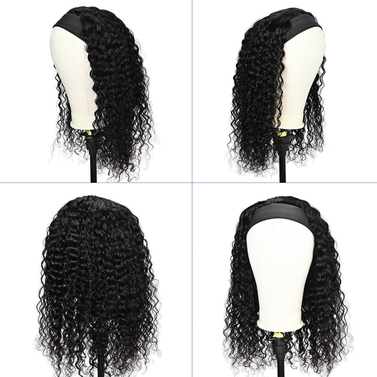 Water Wave Headband Human Hair Wig Black - goldenrulehair